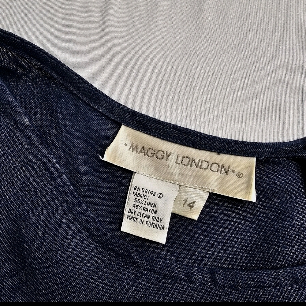 Maggy London Linen Rayon Blue 2 pc Jacket Career Work Maxi Versatile Dress  14 - Picture 16 of 16